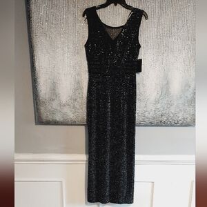 Alexa B Elegant Black Sequin Long Evening Gown Sz-8